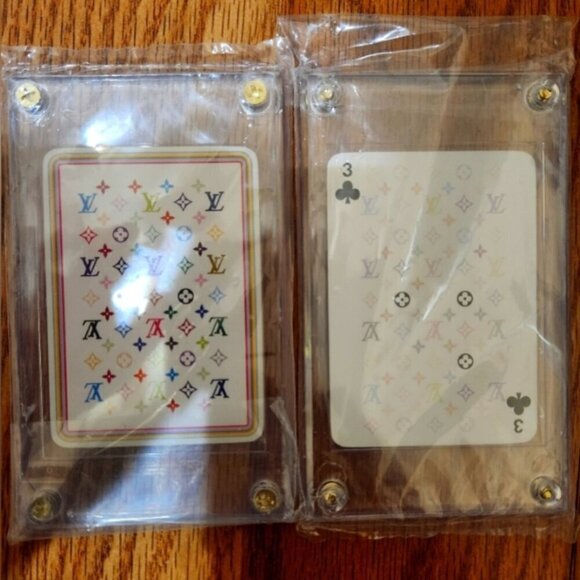 Auth. Louis Vuitton white Murakami playing card 3 of clubs